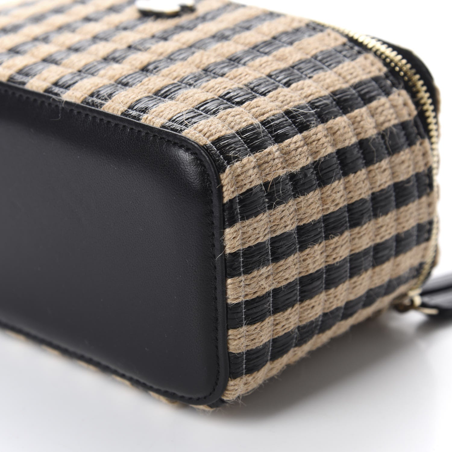 Chanel Raffia Jute Striped Small Vanity Case With Chain Black Beige 7 of 11