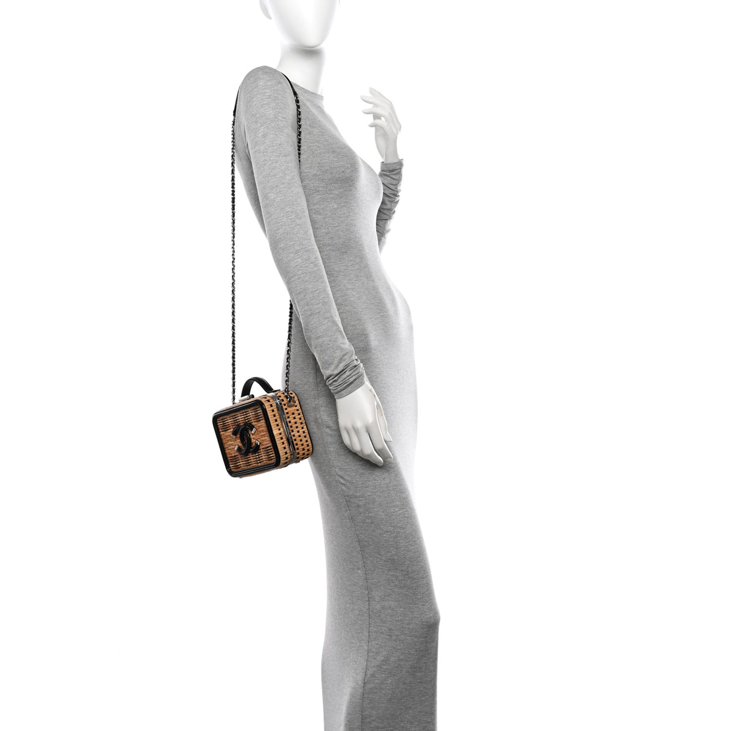 Raffia Patent Small CC Filigree Vanity Case Black