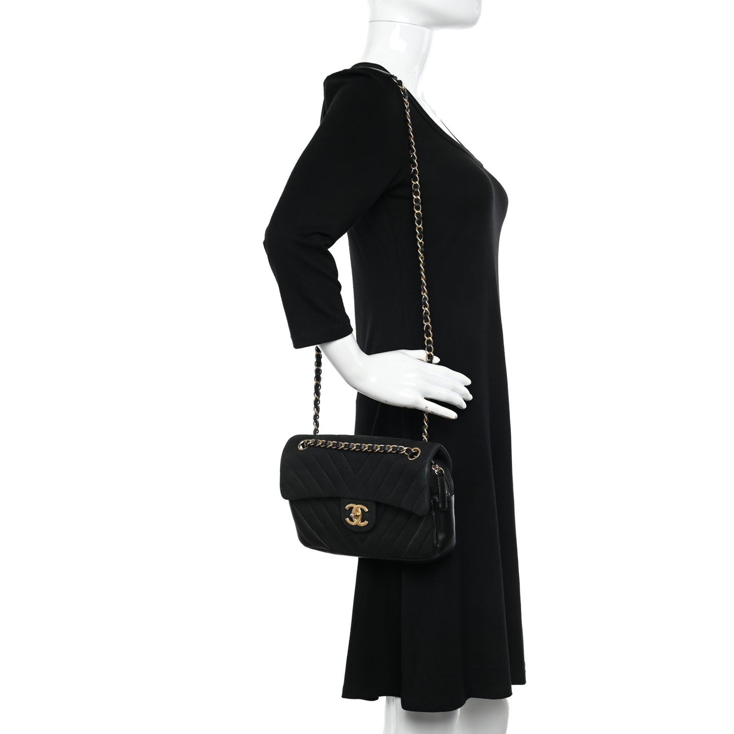 Suede Lambskin Chevron Quilted Flap Black