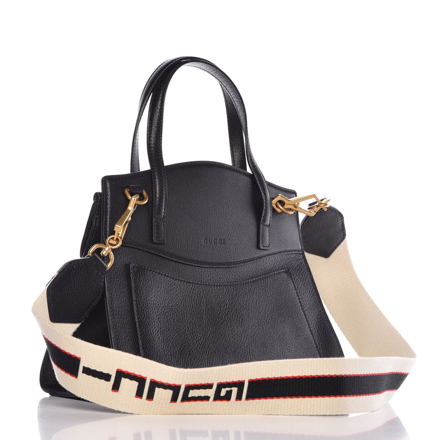 Grained Calfskin Web Crystal Butterfly Stripe Medium Totem Top Handle Bag Black