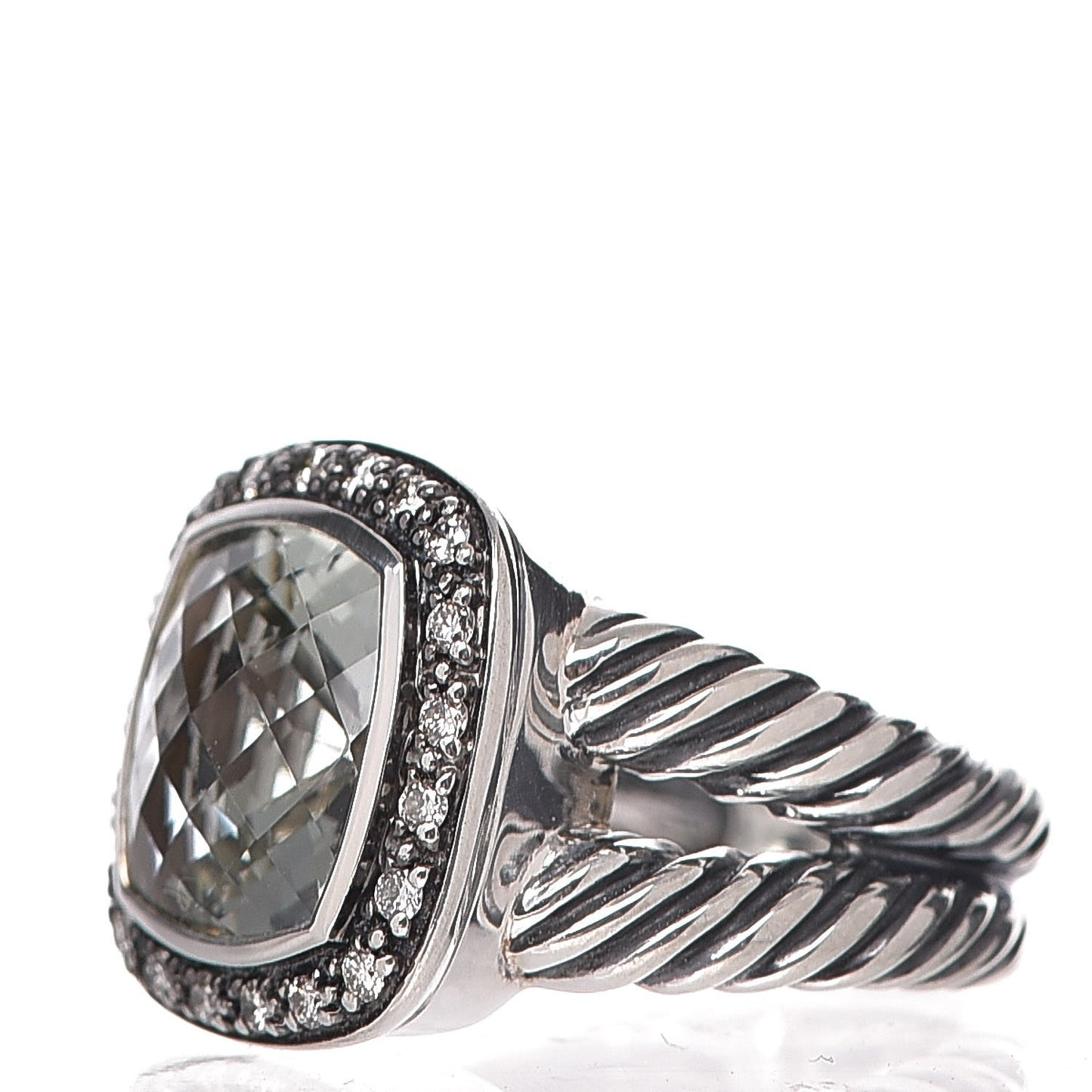 Sterling Silver Diamond Prasiolite 11mm Albion Ring 52 6