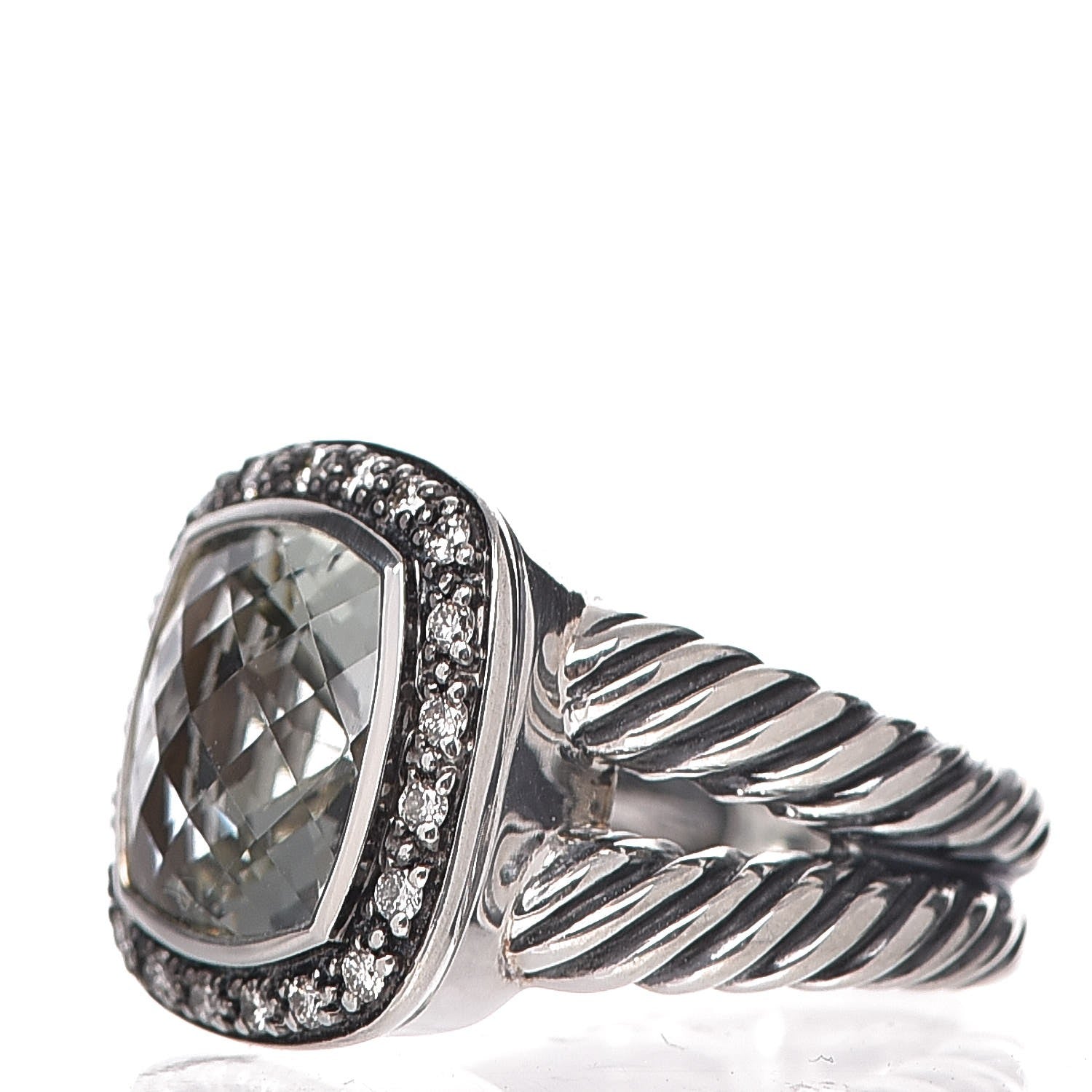 David Yurman Sterling Silver Diamond Prasiolite 11mm Albion Ring 52 6 3 of 7