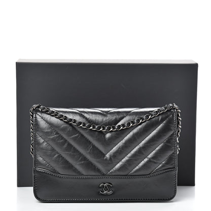 Chanel Aged Calfskin Chevron Quilted Gabrielle Wallet On Chain WOC Black 16 of 16