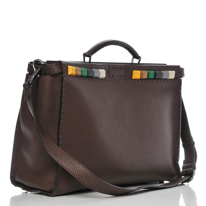 Fendi Cuoio Romano Selleria Studded Large Mens Peekaboo Iconic Essential Satchel Marrone Sunflower Multicolor 3 of 8