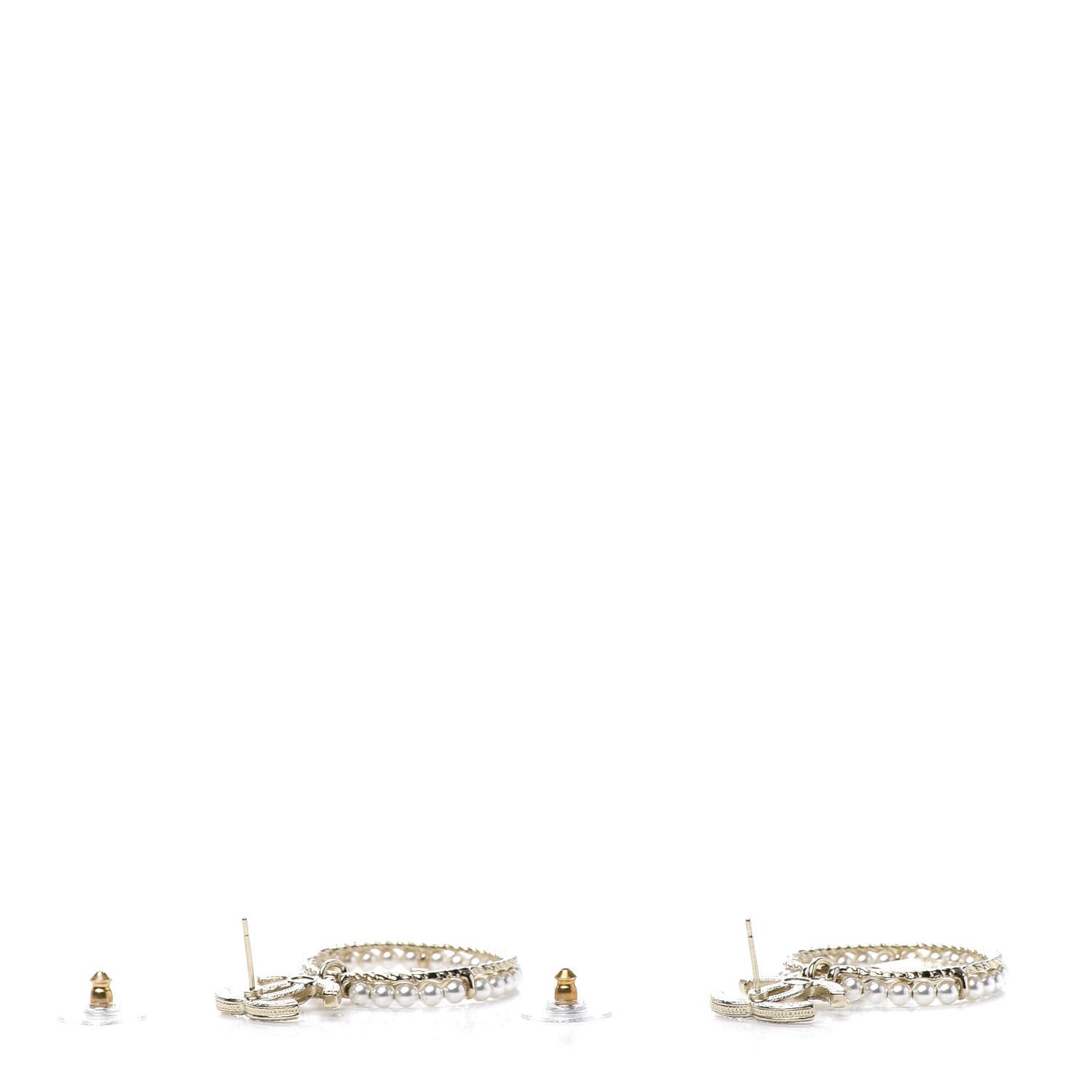 Crystal Pearl Charms CC Drop Earrings Gold