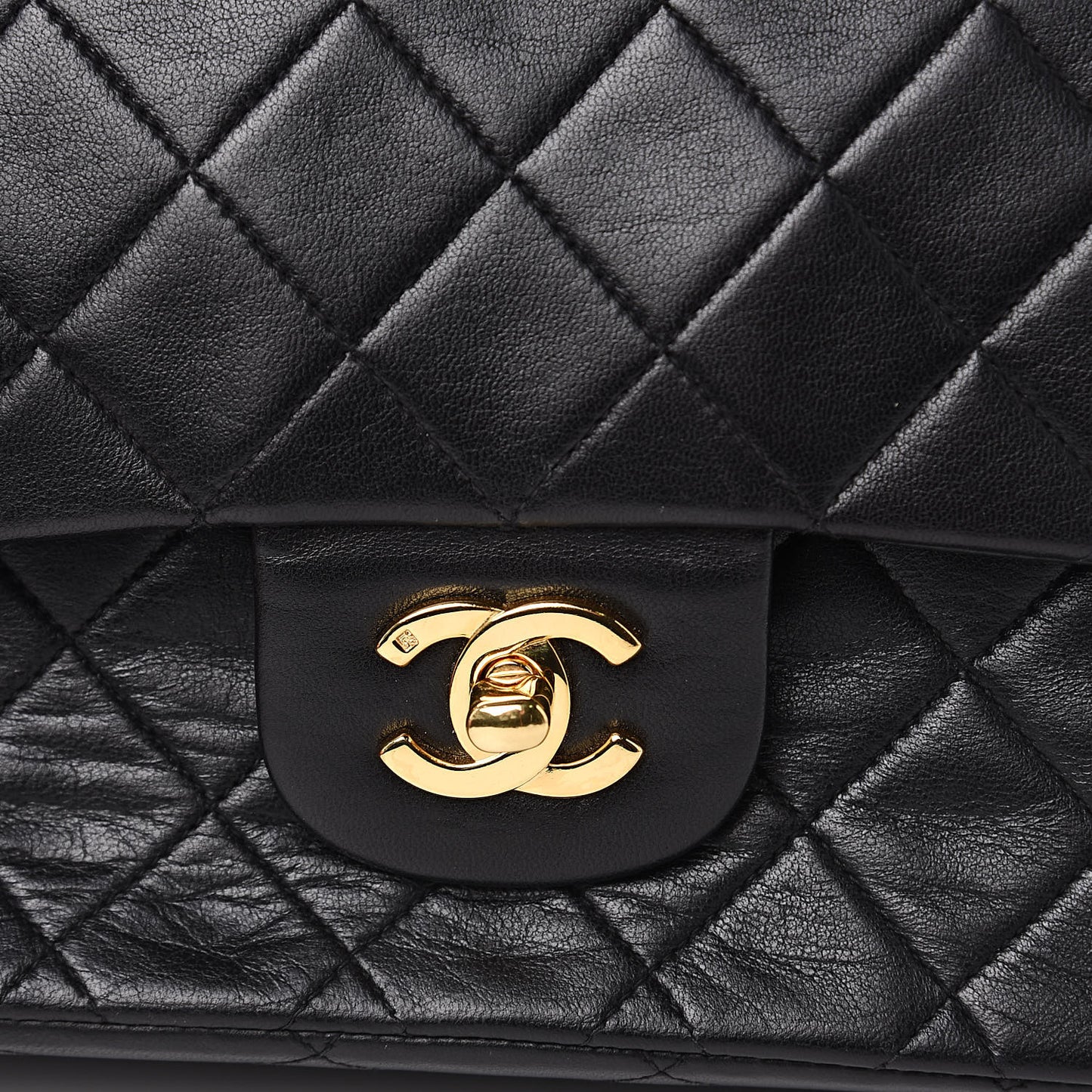 Lambskin Quilted Medium Double Flap Black