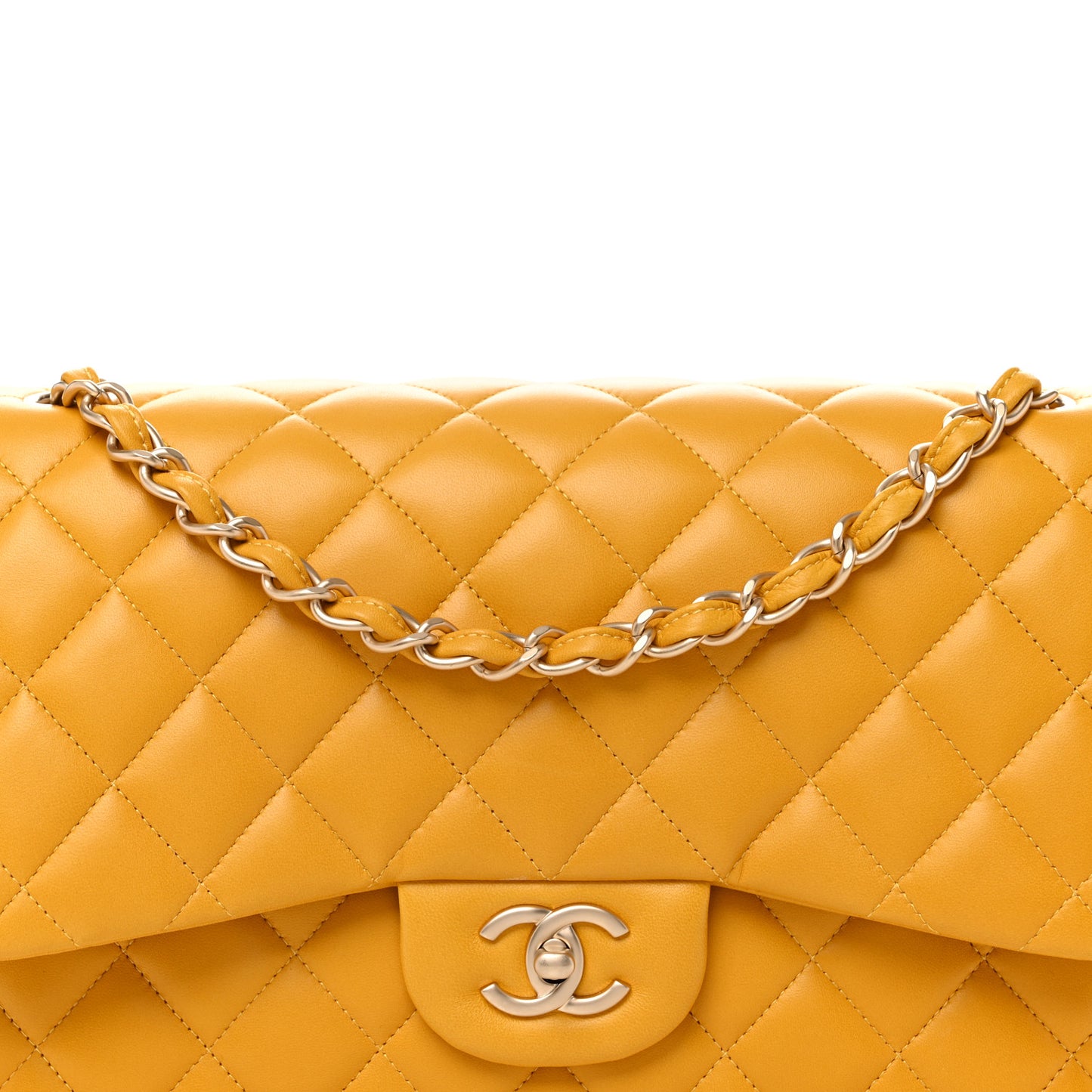 Lambskin Quilted Jumbo Double Flap Yellow