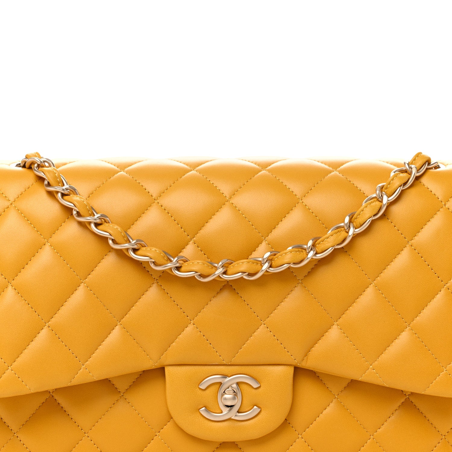 Chanel Lambskin Quilted Jumbo Double Flap Yellow 8 of 10