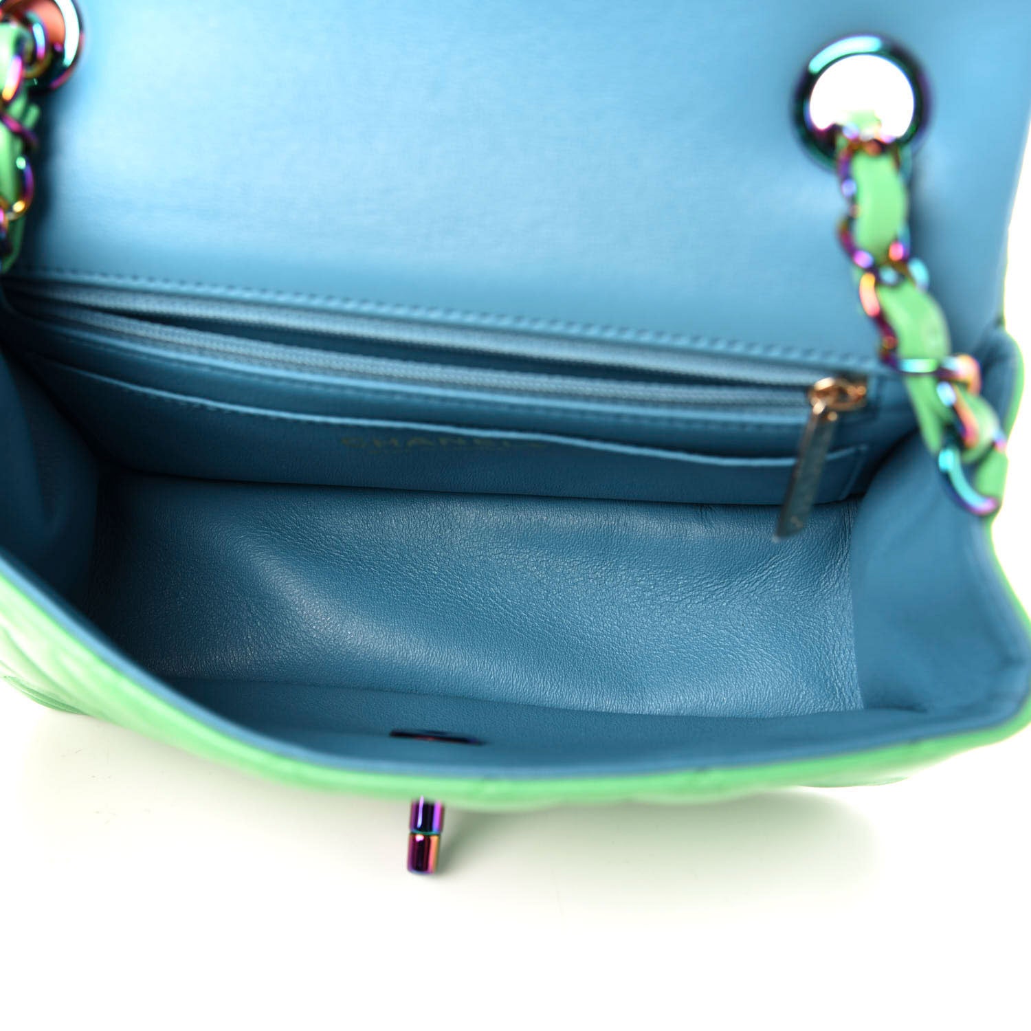 Chanel Lambskin Quilted Mini Rectangular Flap Green Blue 5 of 10