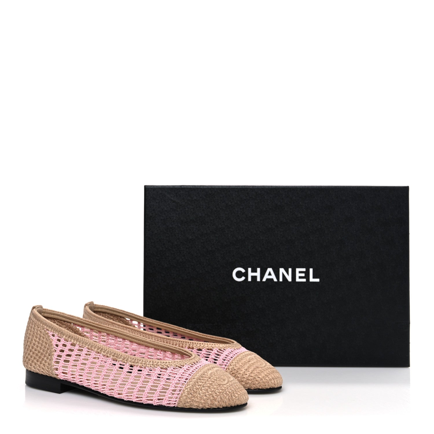Chanel Raffia Cap Toe Ballerina Flats 37 Pink Beige 10 of 10