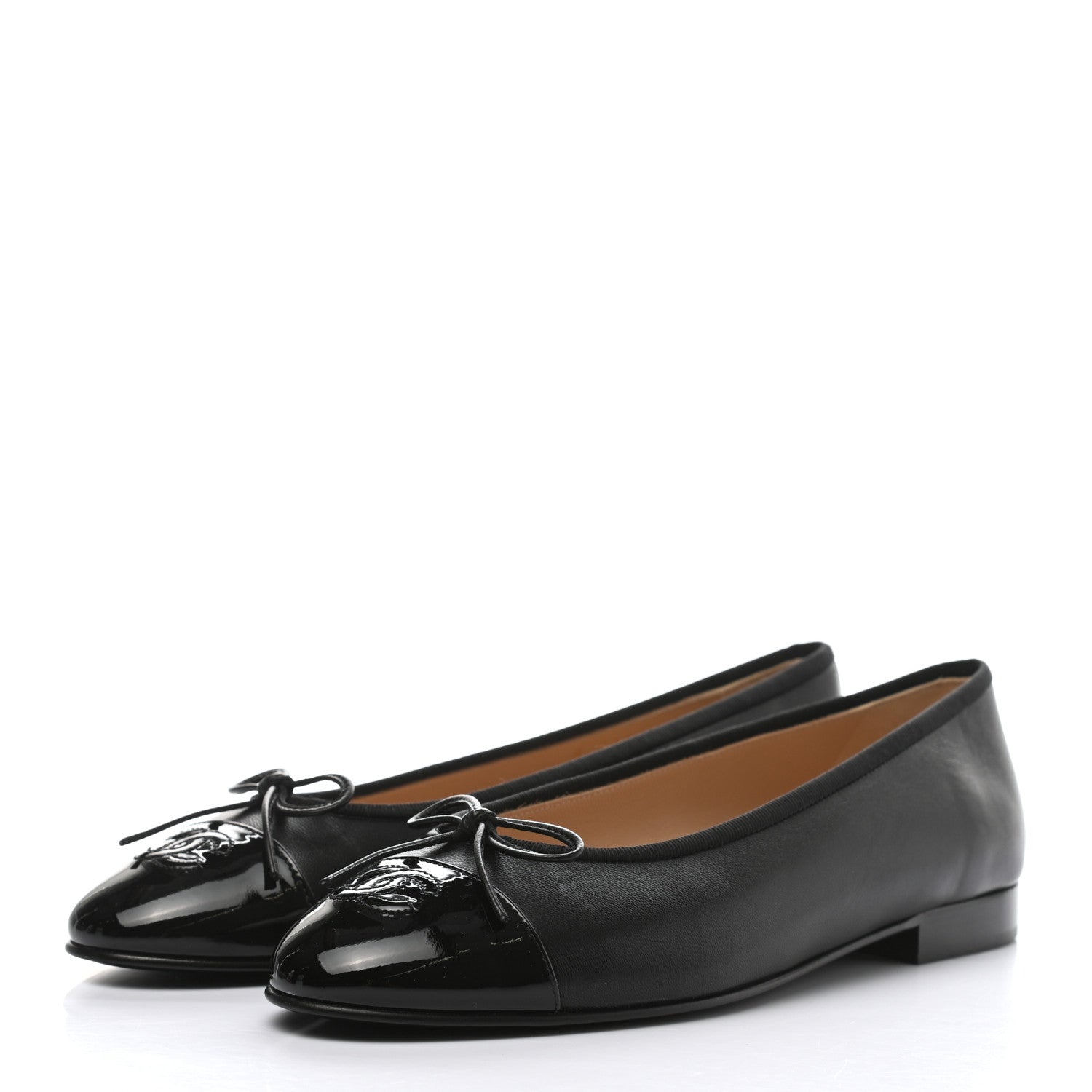Chanel Lambskin Patent Cap Toe Ballerina Flats 39 Black 3 of 10