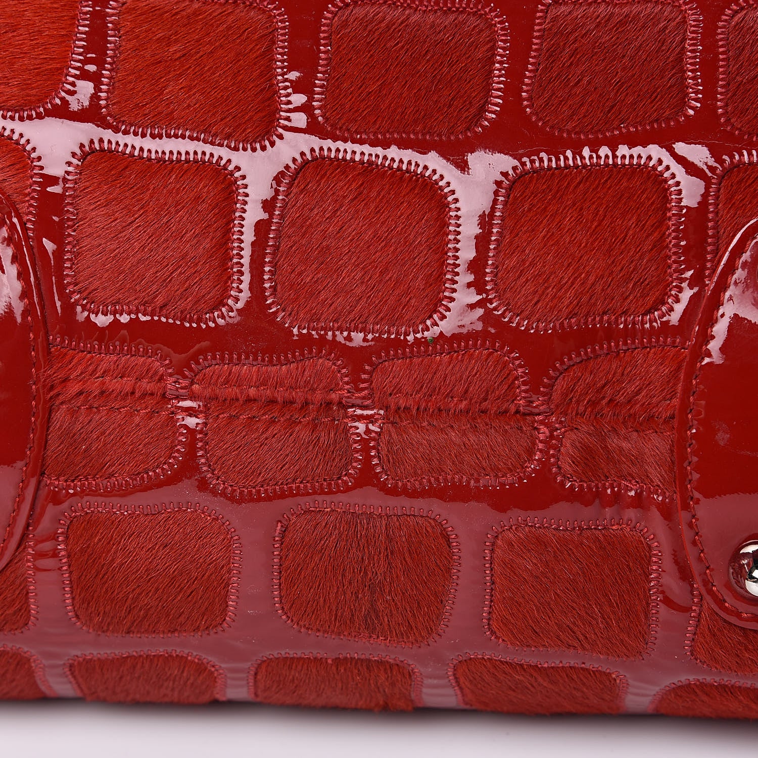Christian Dior Pony Hair Patent 61 Tote Red 8 of 11