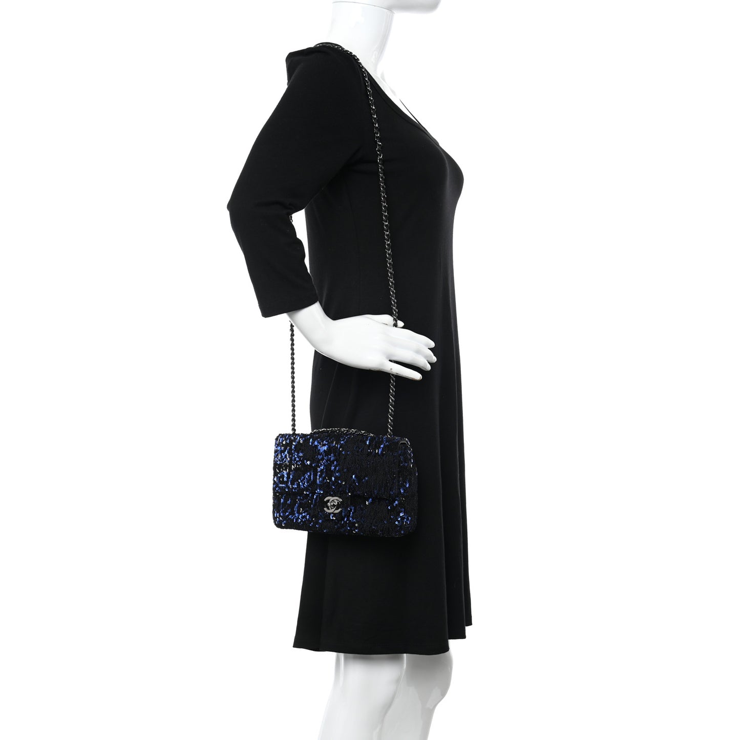 Sequin Logo Mini Rectangular Flap Black Blue