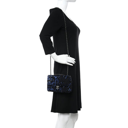 Chanel Sequin Logo Mini Rectangular Flap Black Blue 2 of 11