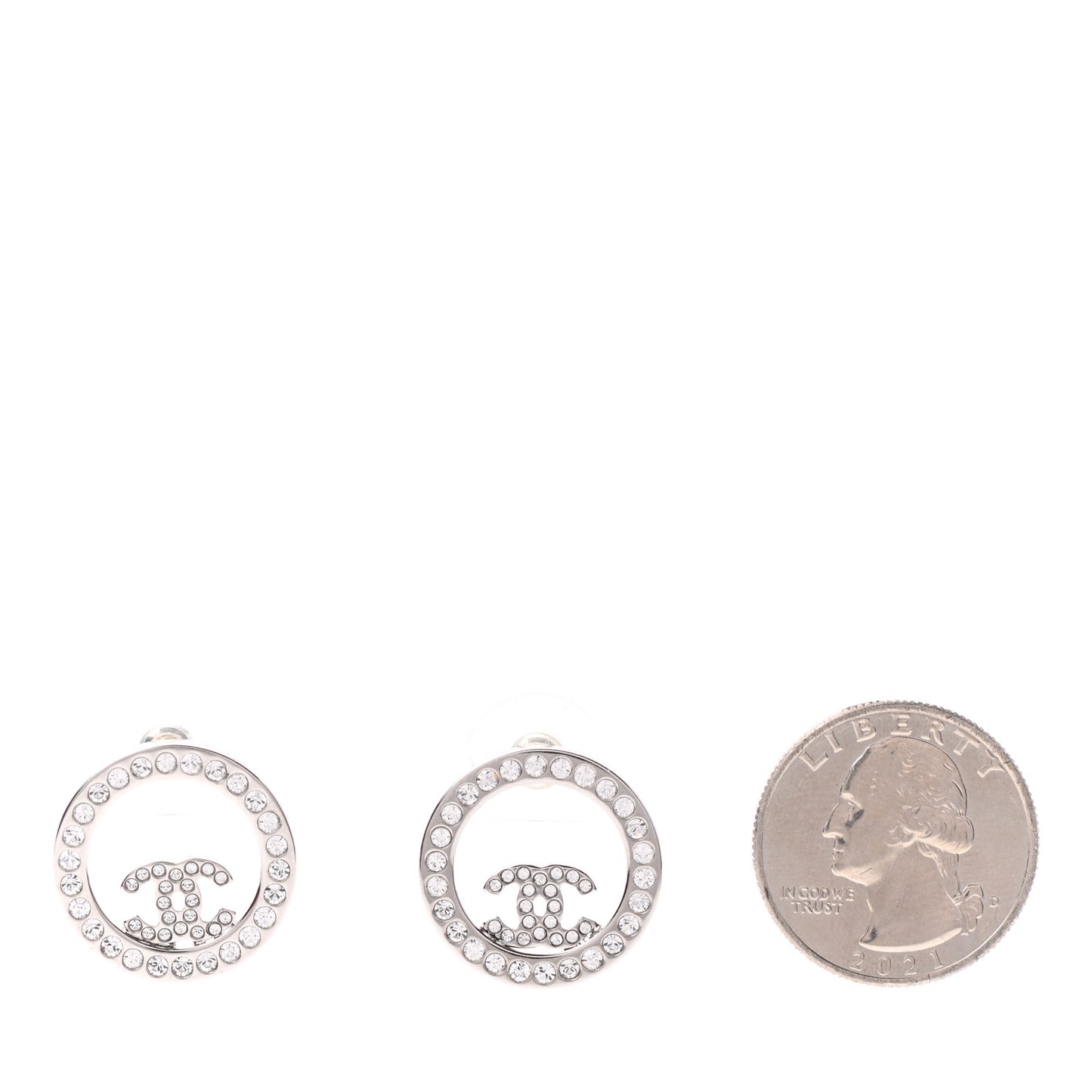 Crystal CC Round Earrings Silver