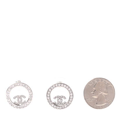 Chanel Crystal CC Round Earrings Silver 2 of 4