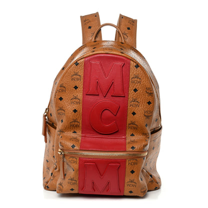 MCM Visetos Medium Stark Logo Stripe Backpack Cognac Red 1 of 12