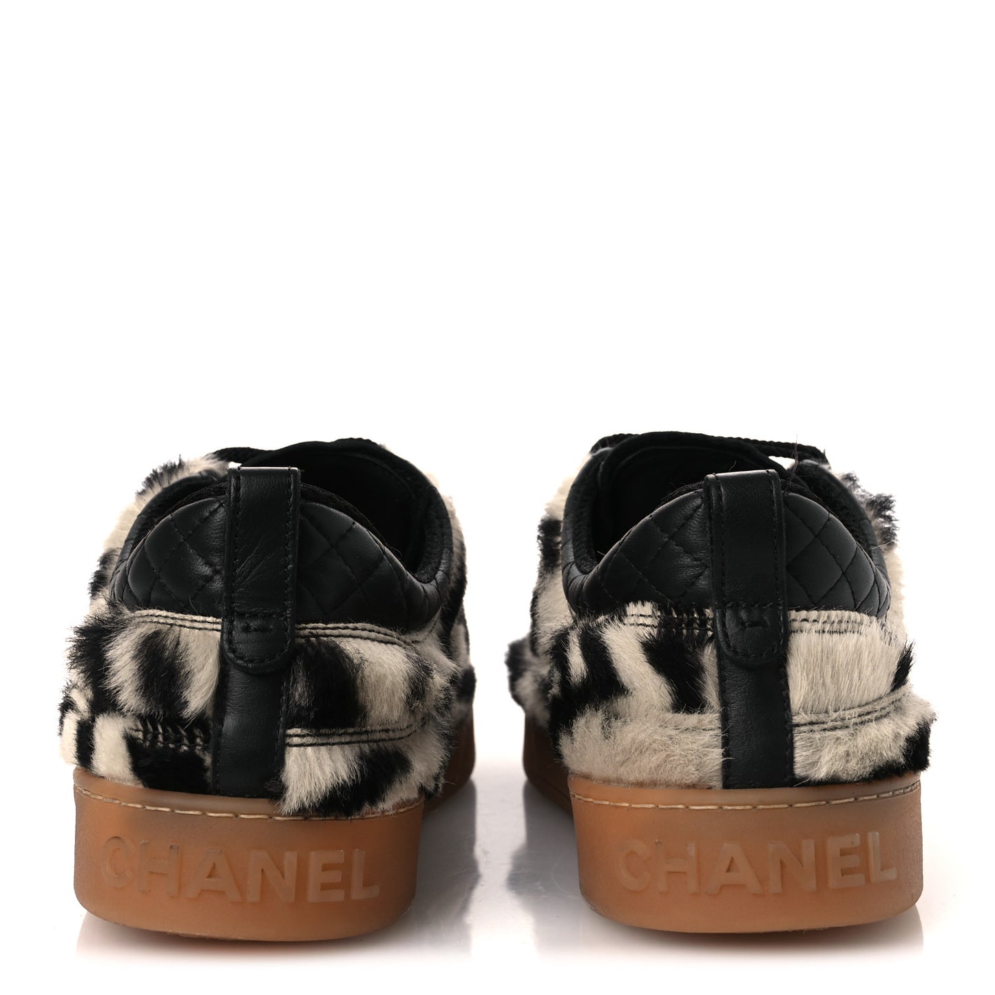 Lambskin Mixed Fibers Printed Quilted Sneakers 41 White Black