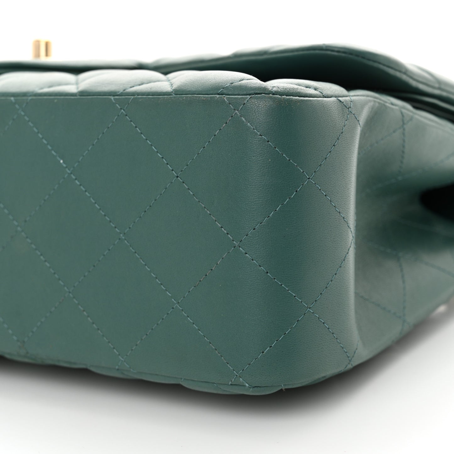 Lambskin Quilted Jumbo Double Flap Green
