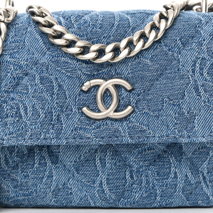 Chanel Denim Quilted Camellia Sweetheart Clutch With Chain Blue 8 of 13