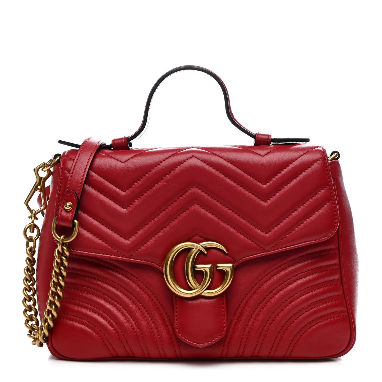 Calfskin Matelasse Small GG Marmont Top Handle Shoulder Bag Hibiscus Red