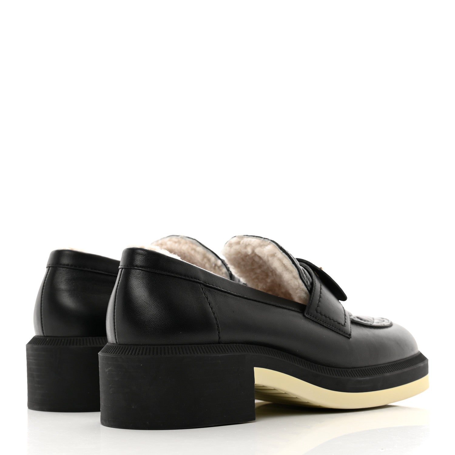 Chanel Lambskin Shearling Quilted CC Turnlock Loafers 38.5 Black 4 of 8