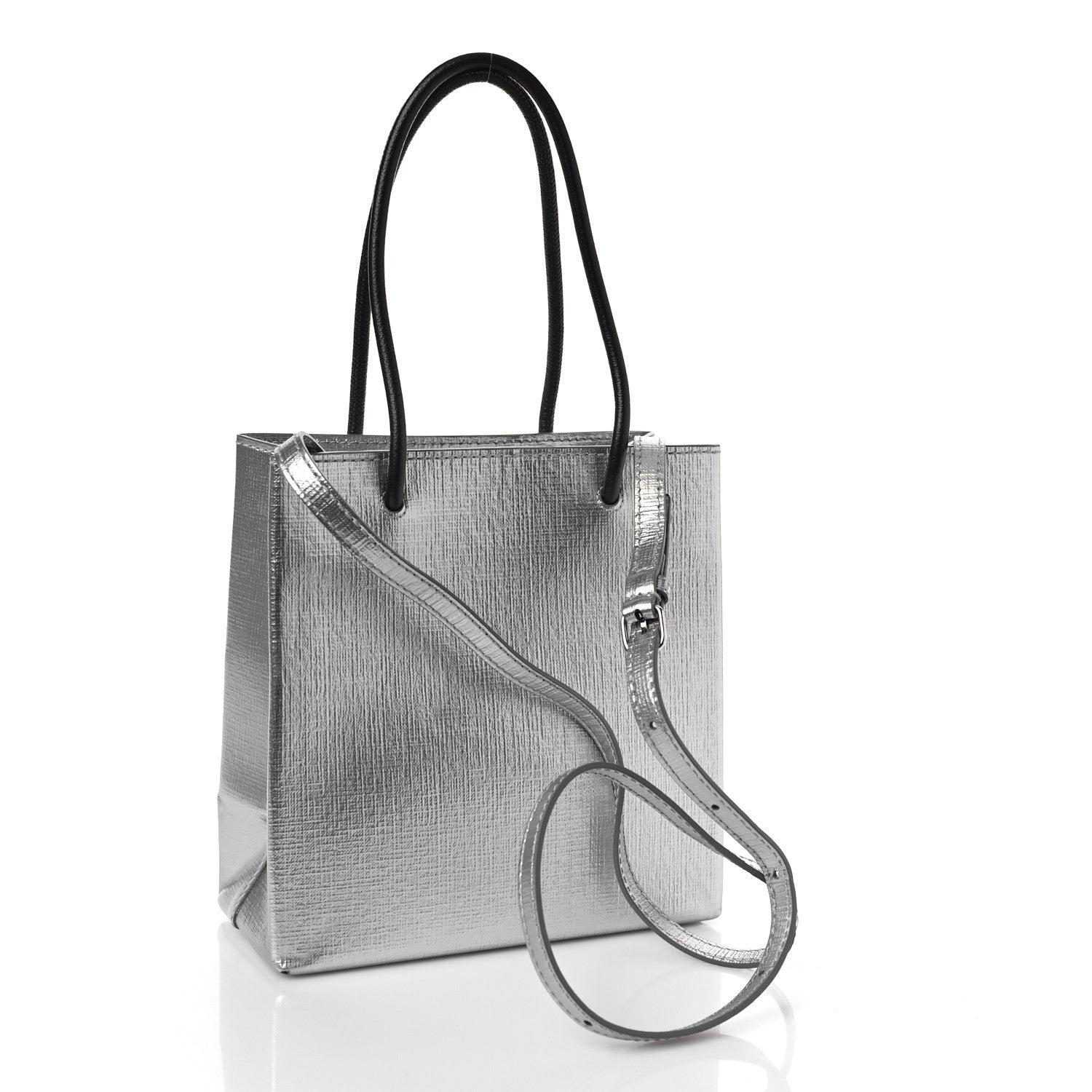 Balenciaga Metallic Squared Calfskin Logo North South Shopper Tote XXS Silver 3 of 8