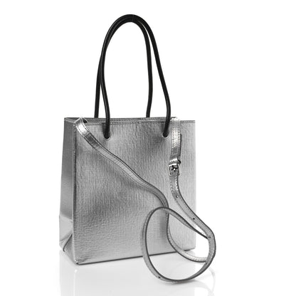 Balenciaga Metallic Squared Calfskin Logo North South Shopper Tote XXS Silver 3 of 8