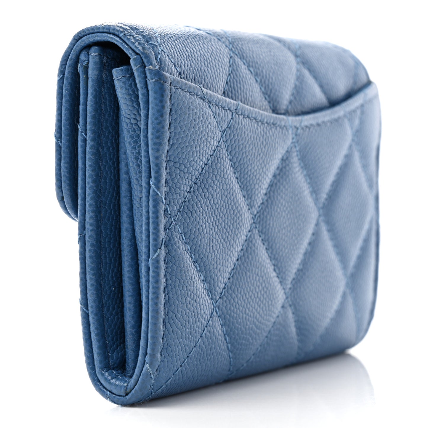 Caviar Quilted Flap Card Holder Wallet Blue