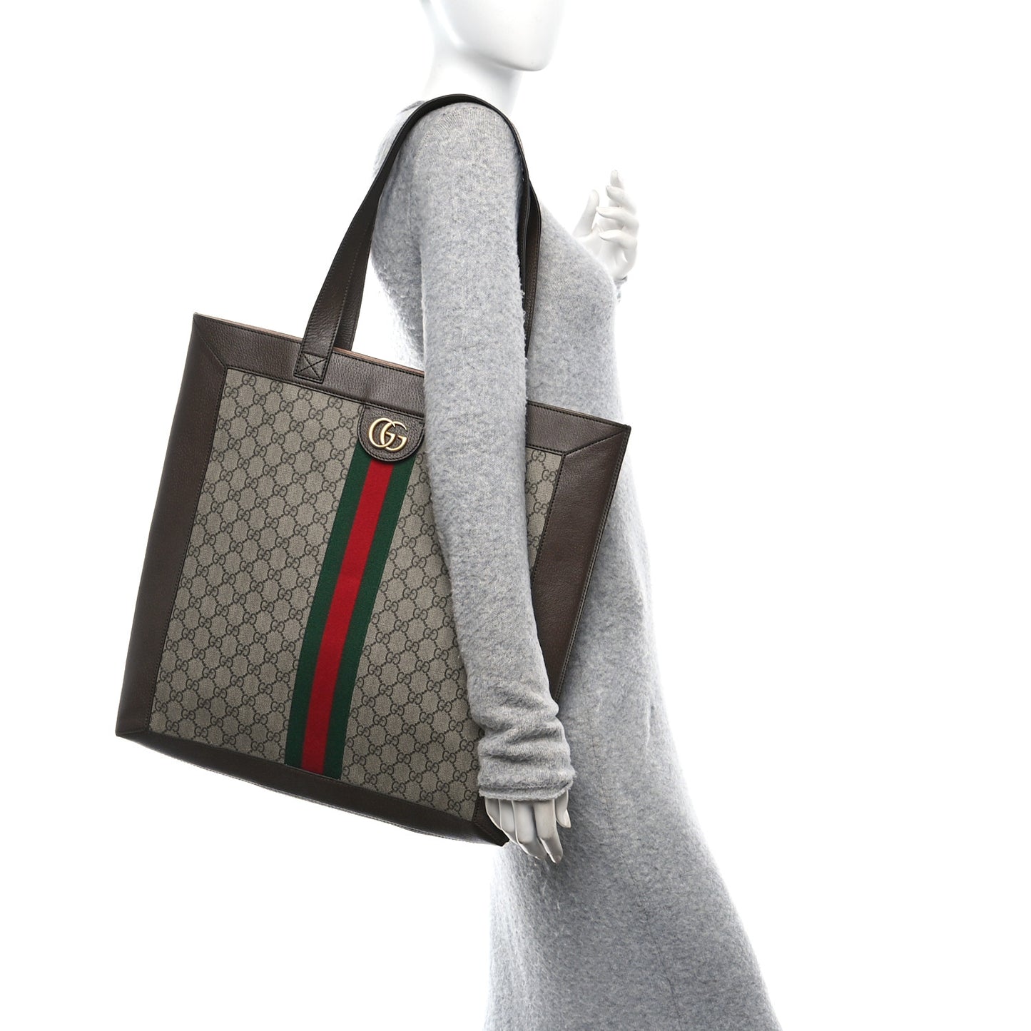 GG Supreme Monogram Web Large Ophidia Vertical Shopping Tote Brown