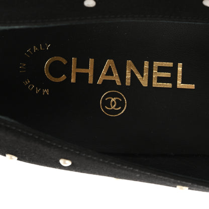 Chanel Satin Pearl Patent Cap Toe Pumps 38 Black 7 of 8