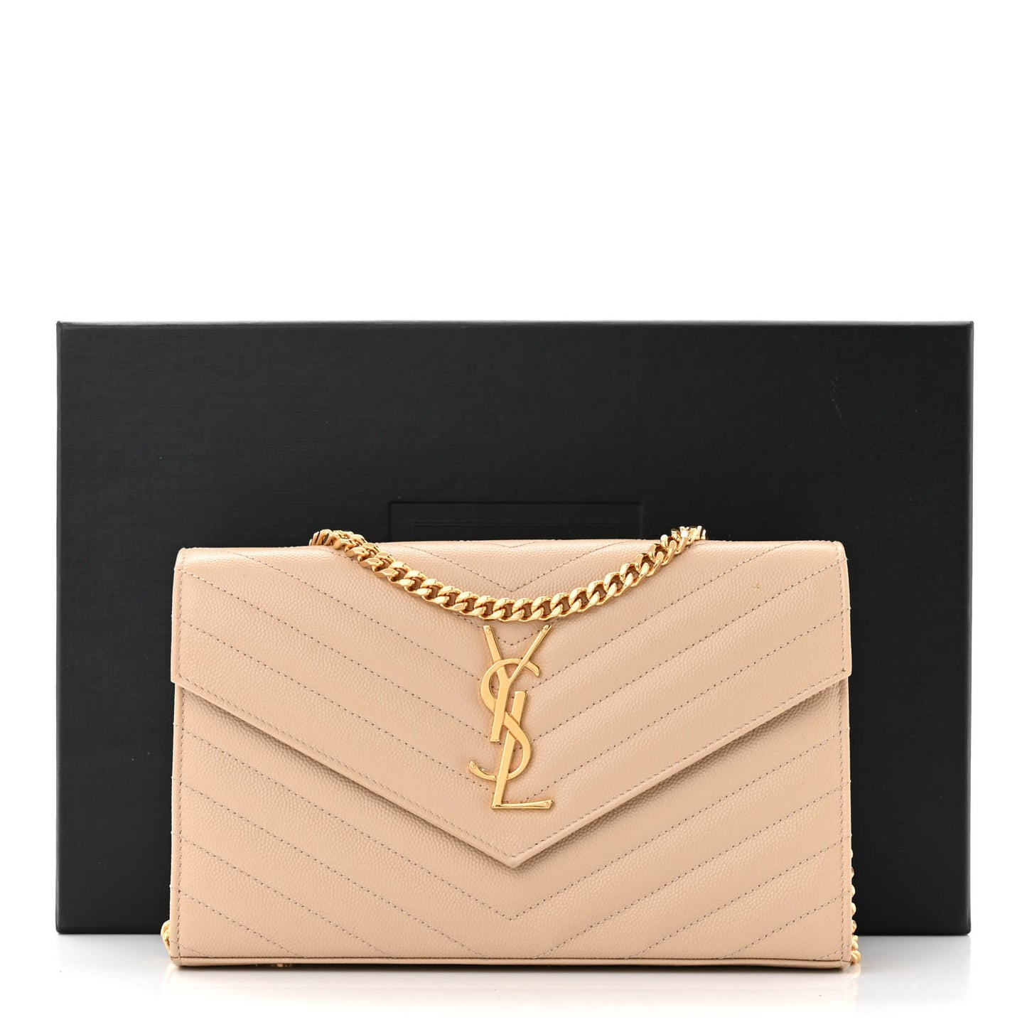Grain De Poudre Matelasse Chevron Monogram Chain Wallet Dark Beige
