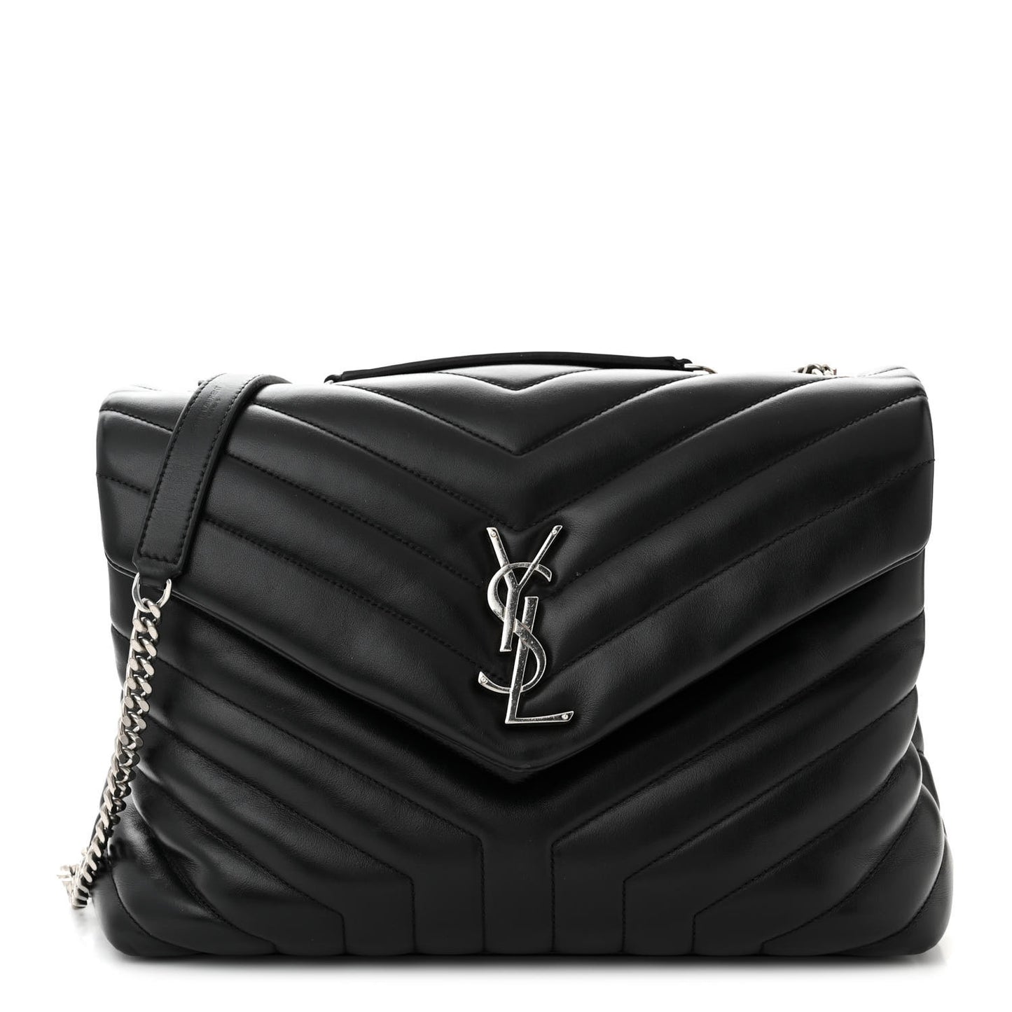 Calfskin Y Quilted Monogram Medium Loulou Chain Satchel Black