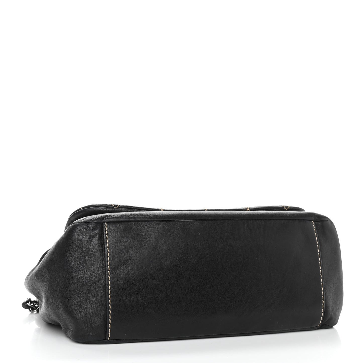 Lambskin Contrast Stitch Surpique Accordion Flap Black