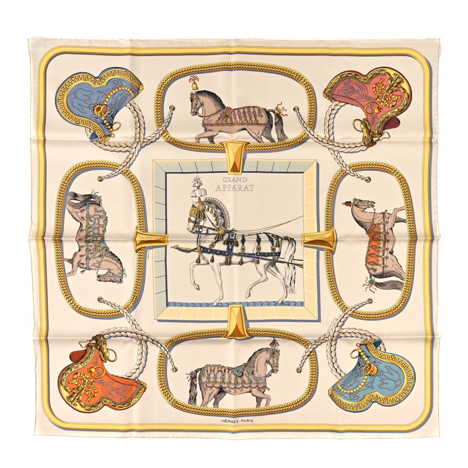 Hermes Silk Grand Apparat Forever Scarf 90 Creme Gold Multicolore 1 of 3