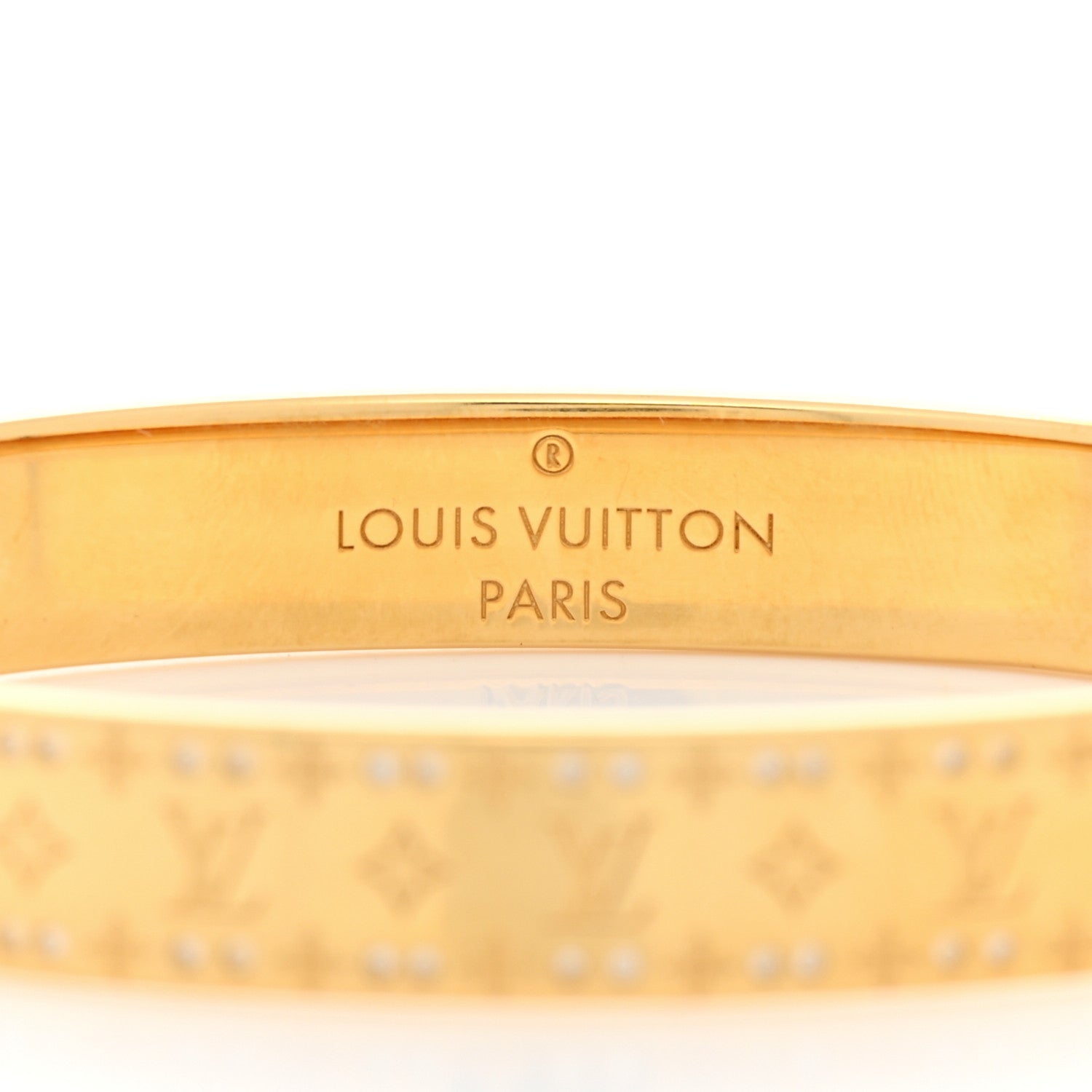 Louis Vuitton Brass Crystal Monogram Nanogram Strass Cuff S Gold 4 of 6