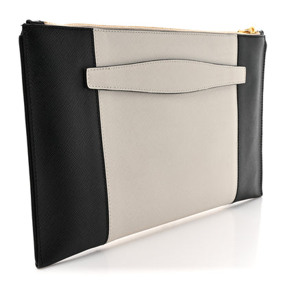 Prada Saffiano Lux Colorblock Clutch Black Talco 3 of 9