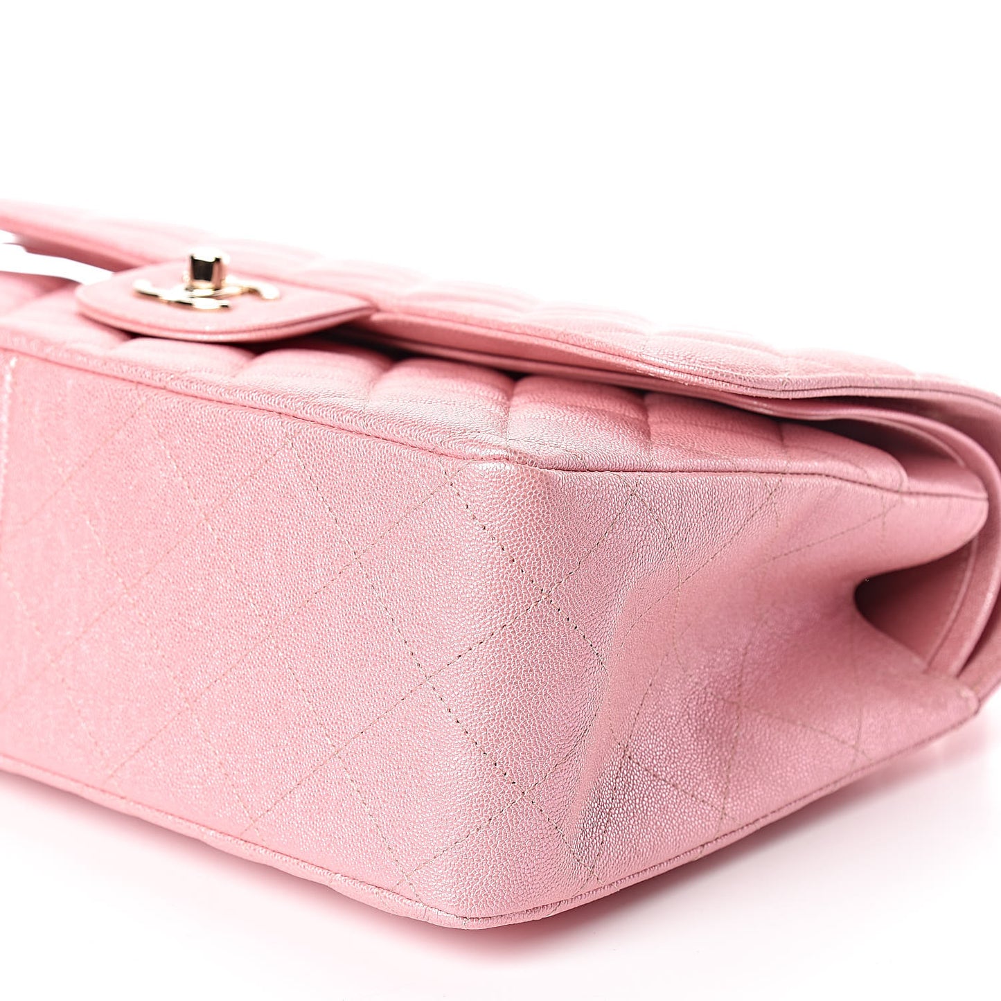 Iridescent Caviar Quilted Jumbo Double Flap Rose Pink