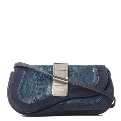 Christian Dior Stingray Suede Double Saddle Bag Blue 1 of 11