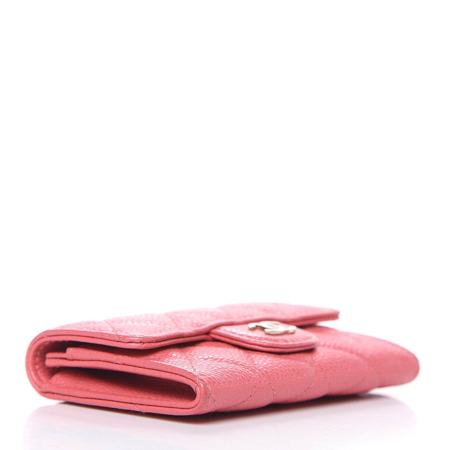 Metallic Caviar Quilted Flap Card Holder Pink