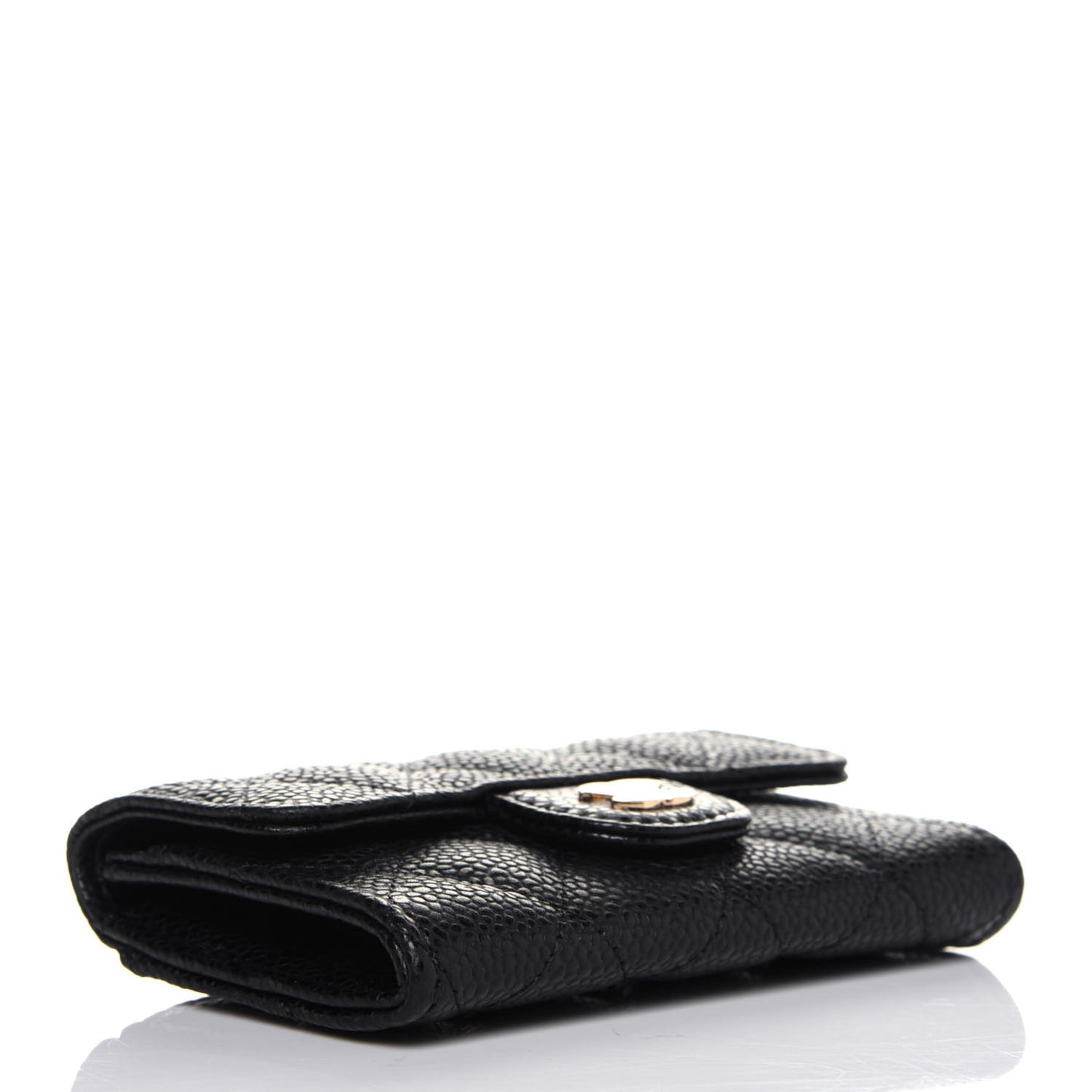 Caviar Quilted Flap Card Holder Wallet Black