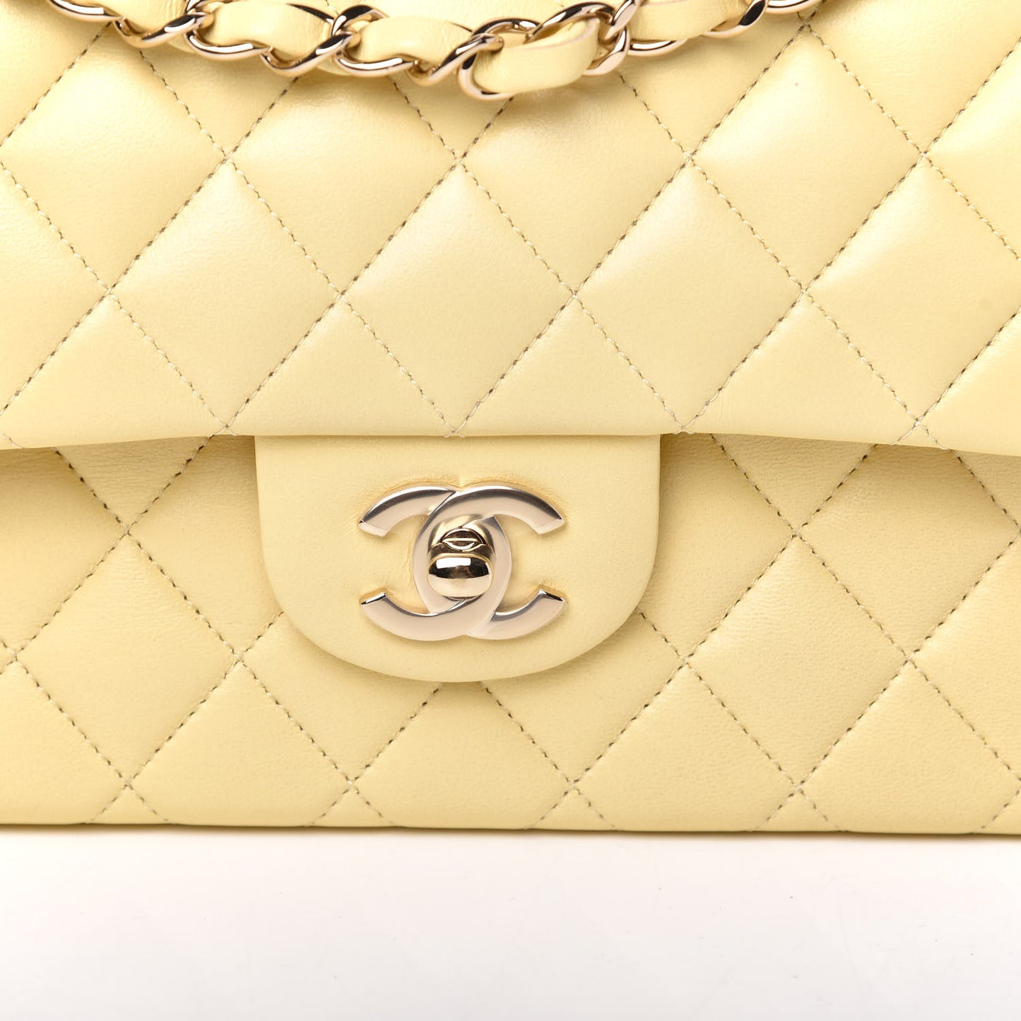 Lambskin Quilted Small Double Flap Yellow
