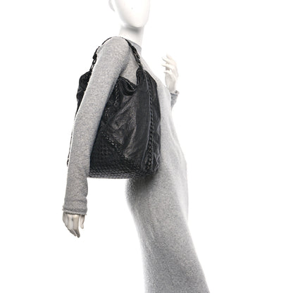Bottega Veneta Grained Lambskin Intrecciato Large Shoulder Bag Black 2 of 9