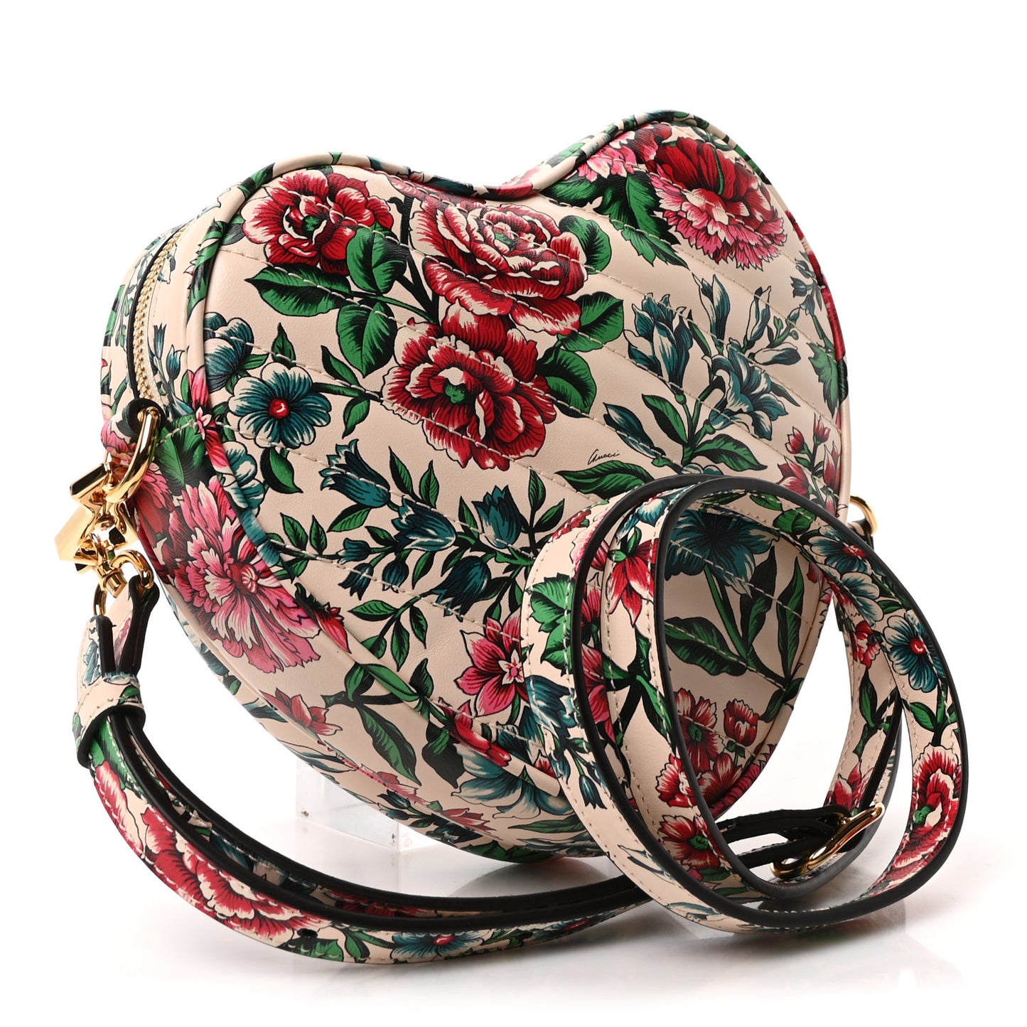 Calfskin Brit Roses Print Matelasse Diagonal Mini Interlocking G Heart Shoulder Bag Multicolor