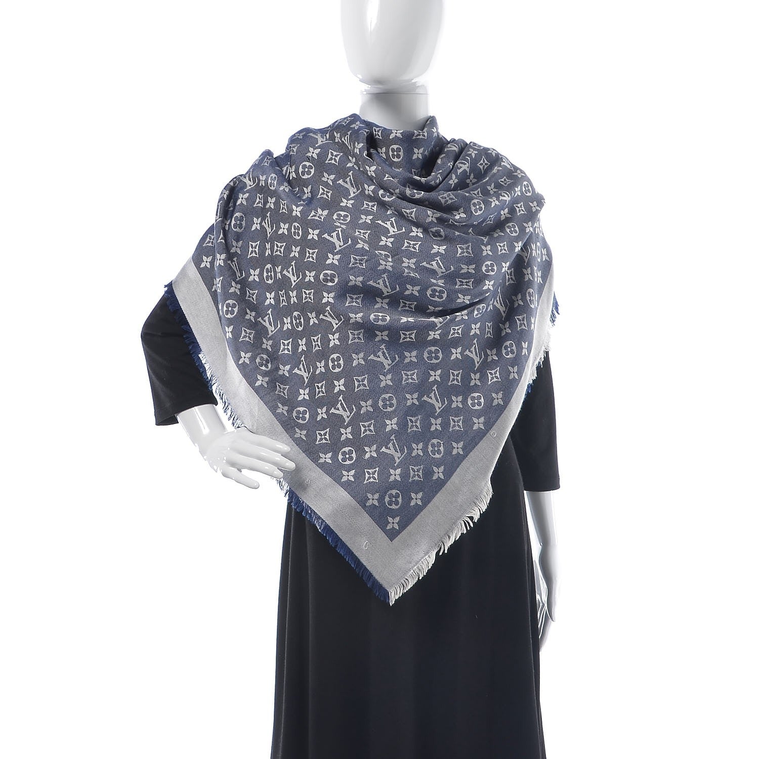 Louis Vuitton Silk Wool Monogram Denim Shawl Blue 2 of 5