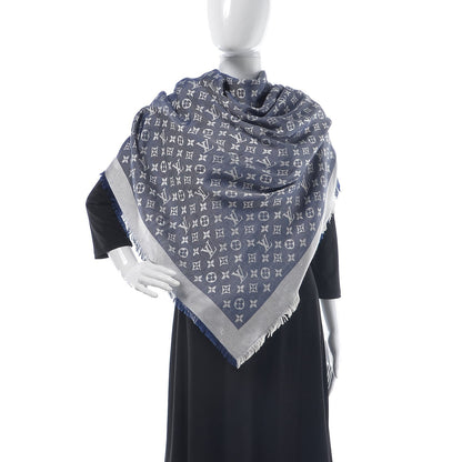 Louis Vuitton Silk Wool Monogram Denim Shawl Blue 2 of 5