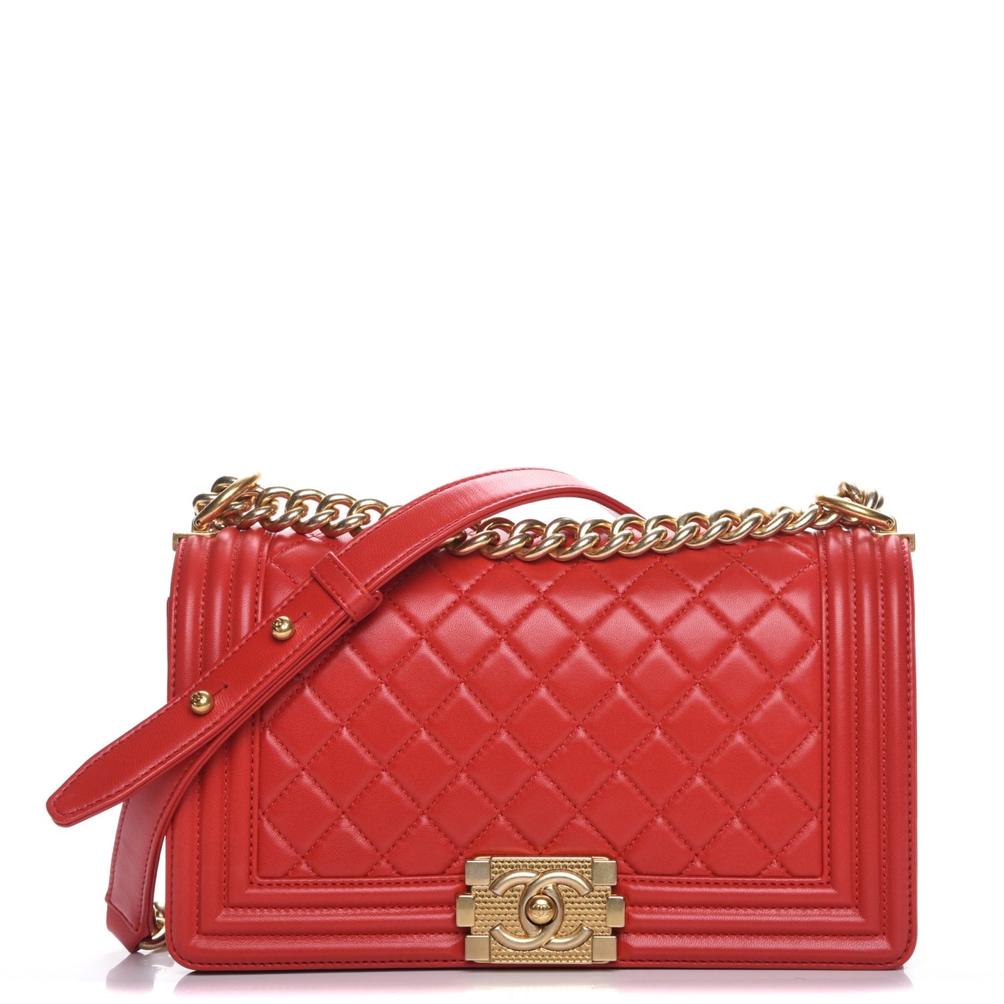 Lambskin Quilted Medium Boy Flap Red