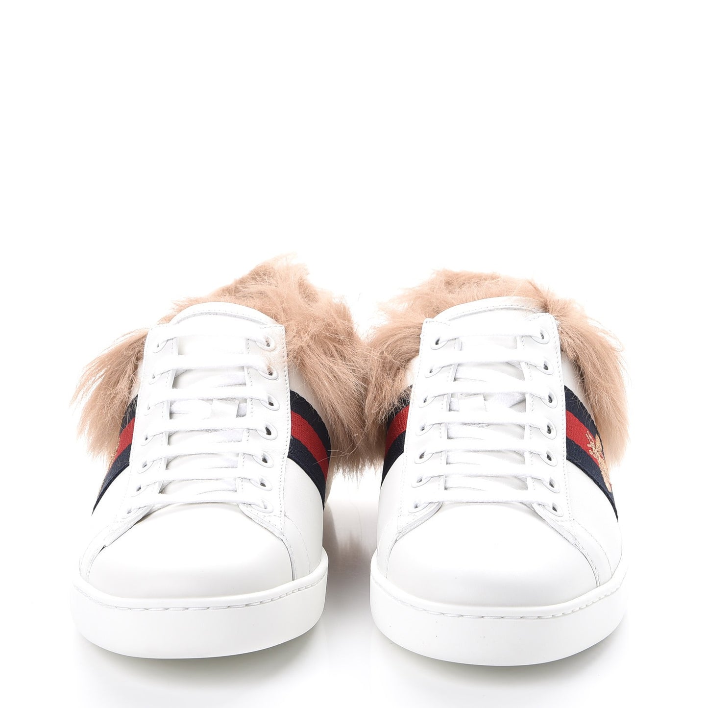 Calfskin Wool Web Bee Embroidered Womens Ace Sneakers 38.5 White