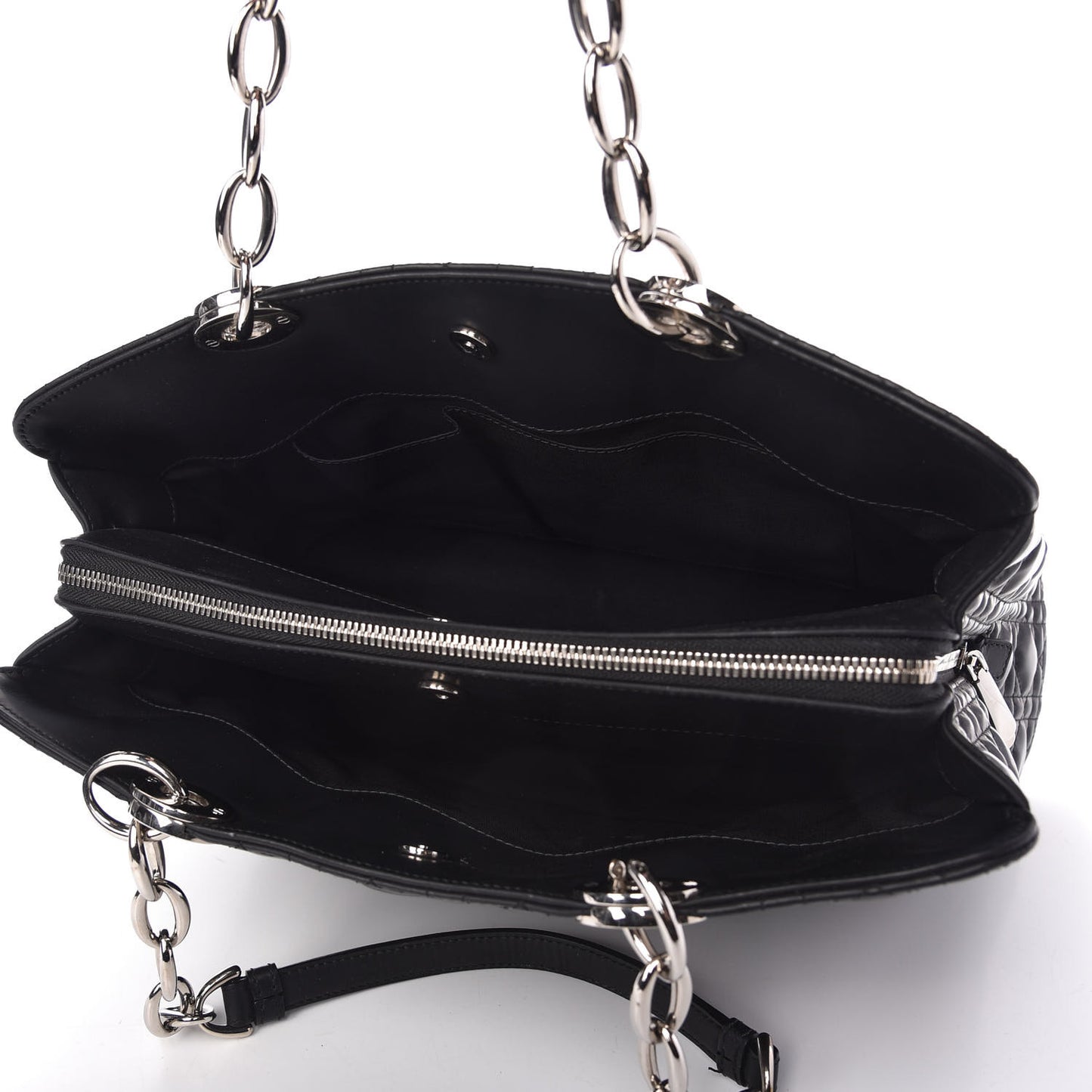 Glazed Calfskin Cannage Large Dior Soft Shopping Tote Black