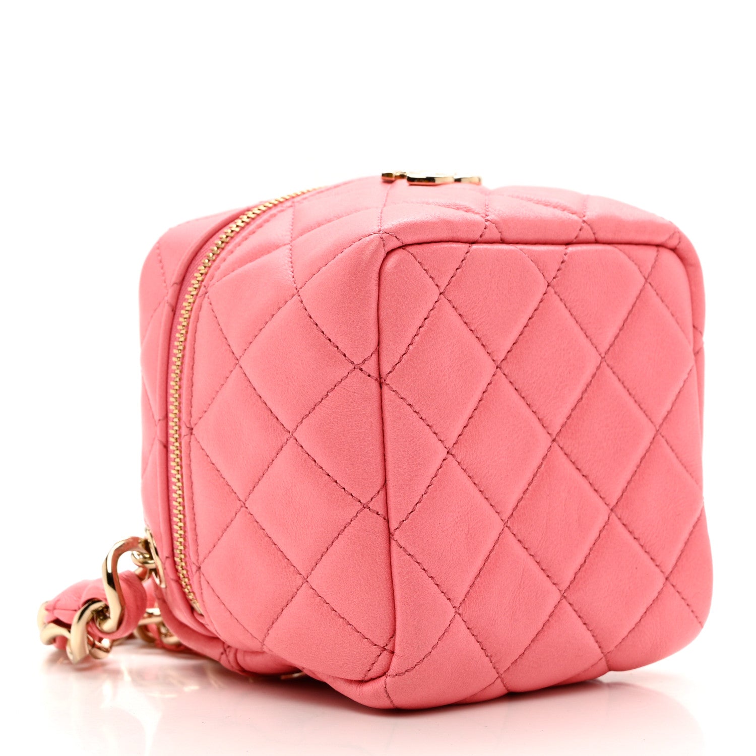 Chanel Lambskin Quilted Cube Chain Wristlet Case Pink 4 of 7